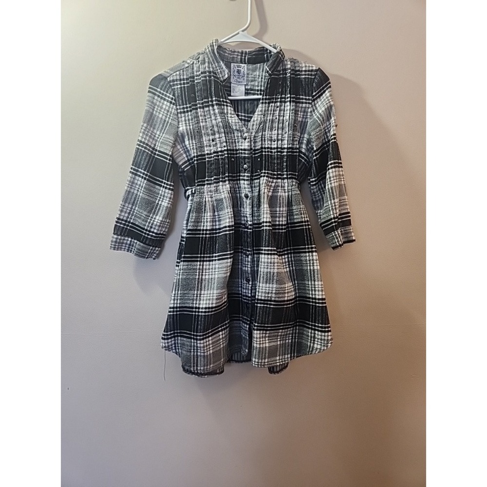 Voice‎ Women's Plaid Button Front Shirt Dress Studs Belted Mini Sz S 100% Cotton